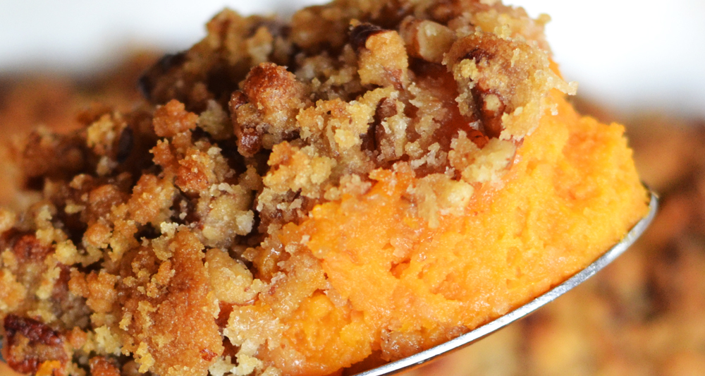 Sweet Potato Casserole with Certified SC Pecan Crumble Topping Ingredients - Fresh On The Menu Recipe