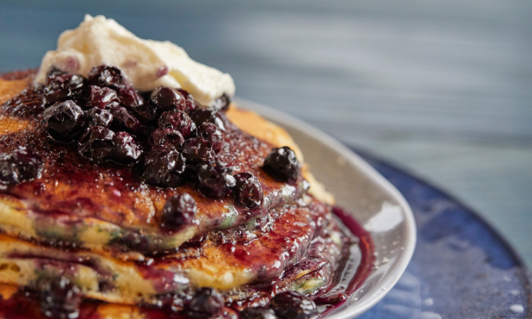 Johnny D’s Waffles and Benedicts Blueberry Compote & Fresh Whipped Cream